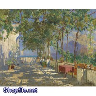 Tranh sơn dầu con đường màu xanh